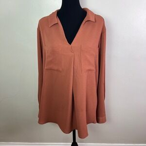 AVA & VIV Women's Rust Textured Roll-Tab Sleeve Tunic Top, Size 2X